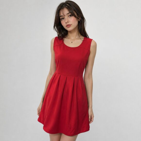 Tulle Dresses & Skirts - Tulle Red Fit & Flare Sleeveless Dress Small Pockets Side Zip Classic Chic